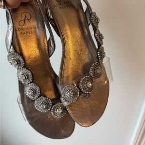 Adrianna Papell Metallic Sandals with Crystal Accents